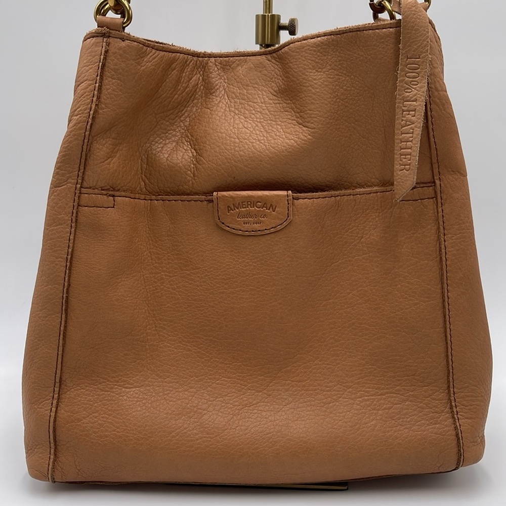 American Leather Co. Shoulder Bag - Caramel Brown 100% Leather - Double Straps - Picture 3 of 16